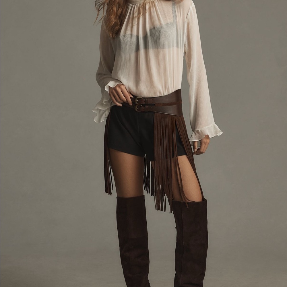 Anthropologie Brown Fringe Belt